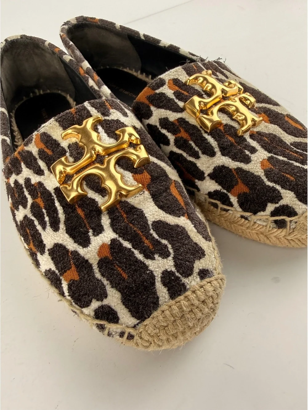 Tory Burch Eleanor Leopard Jacquard Velvet Espadrilles Loafers Size 7.5